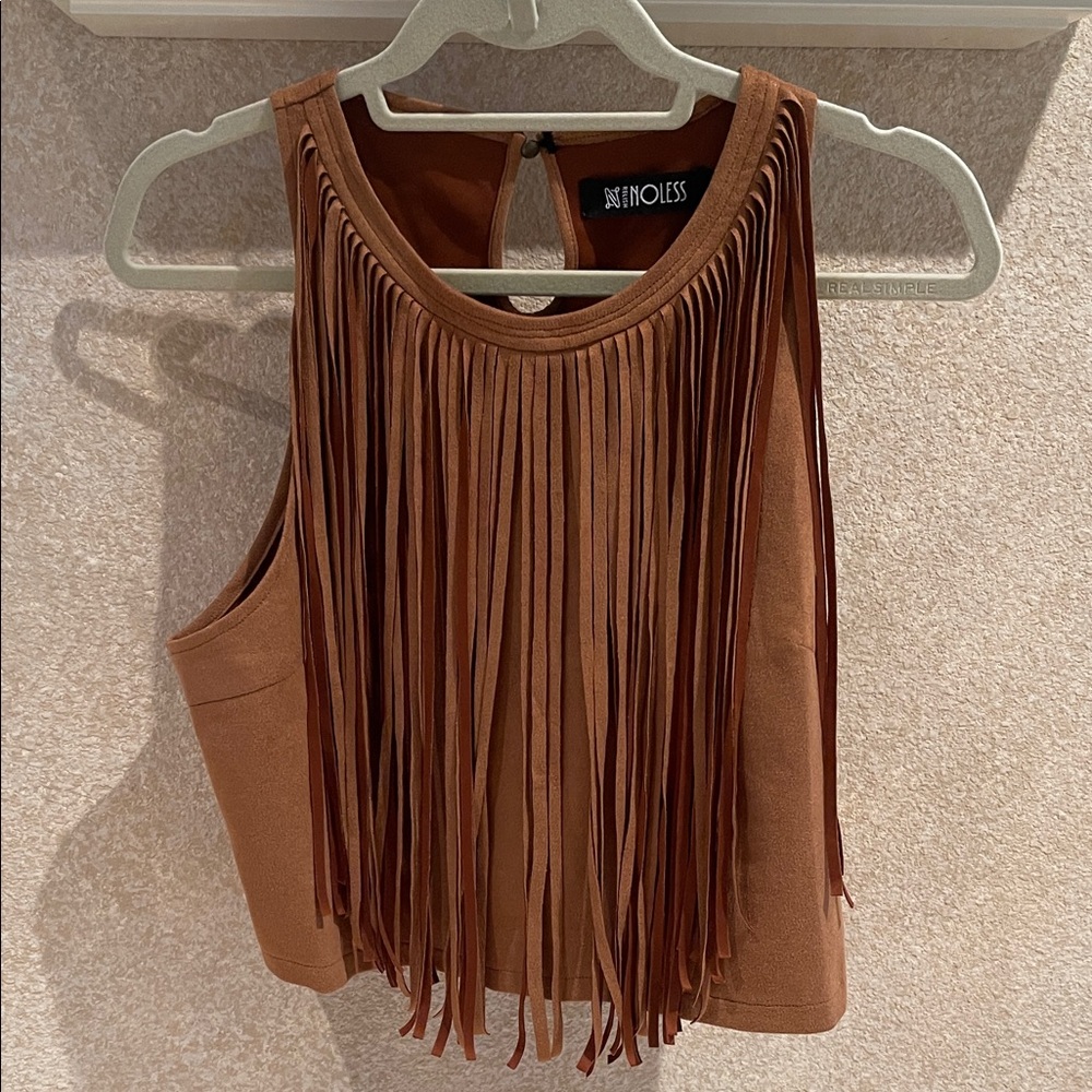 Festival season perfect Brown Fringe Women's Top